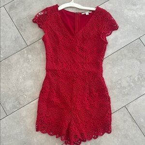 Lace One-Piece Romper - Red
